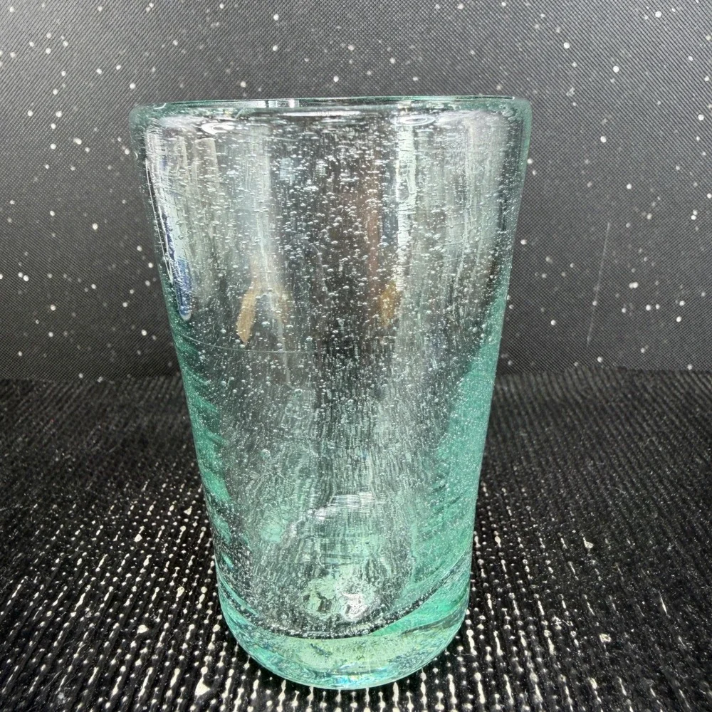 Pier 1 Seeded Bubble Glass Tumblers Aqua Light Green Set of 2 Shot Glasses VTG